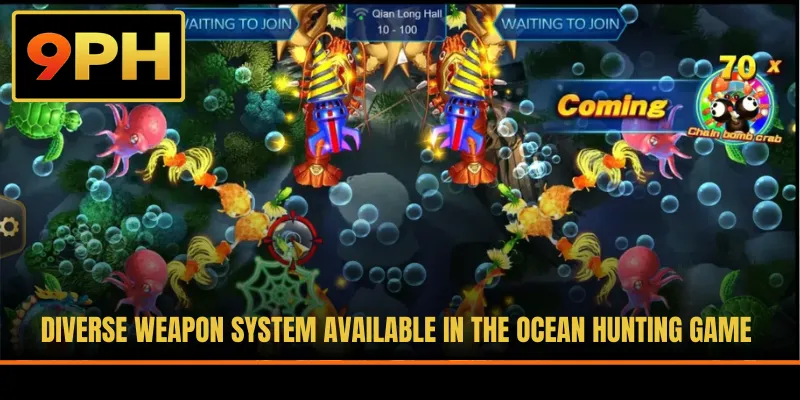 Diverse weapon system available in the ocean hunting game