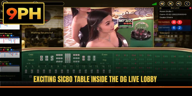 Exciting Sicbo table inside the DG Live lobby